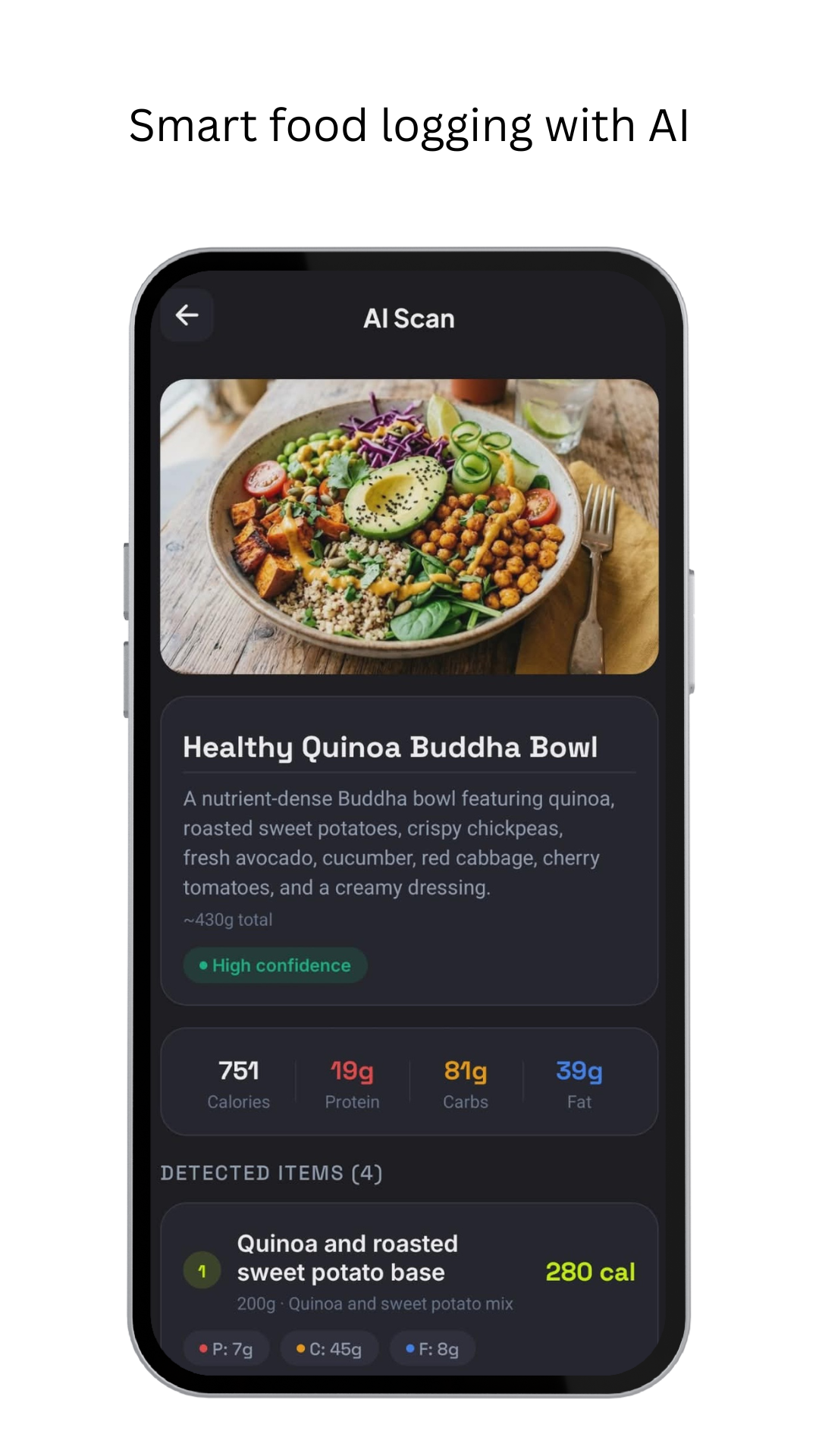 AI food scan — photo analysis with nutritional breakdown