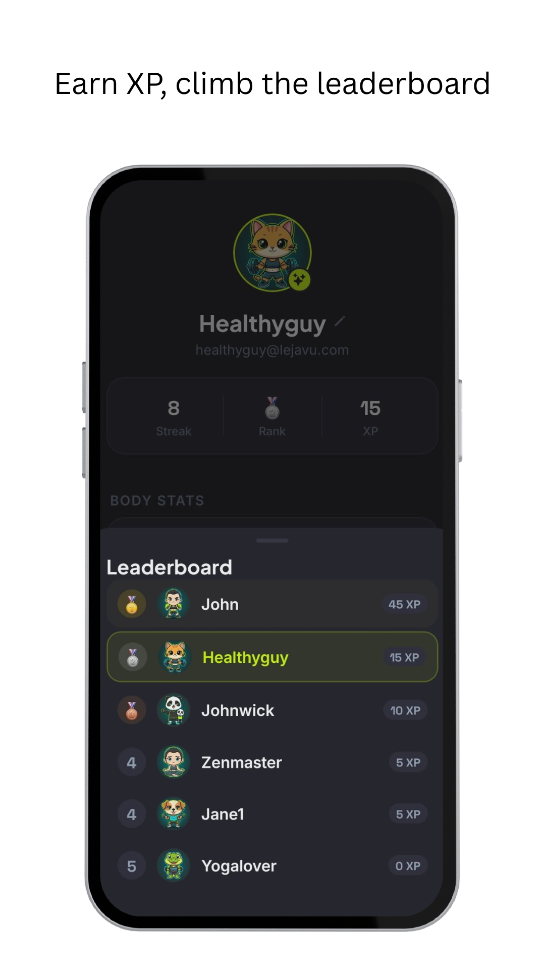 Leaderboard — XP rankings and streak tracking